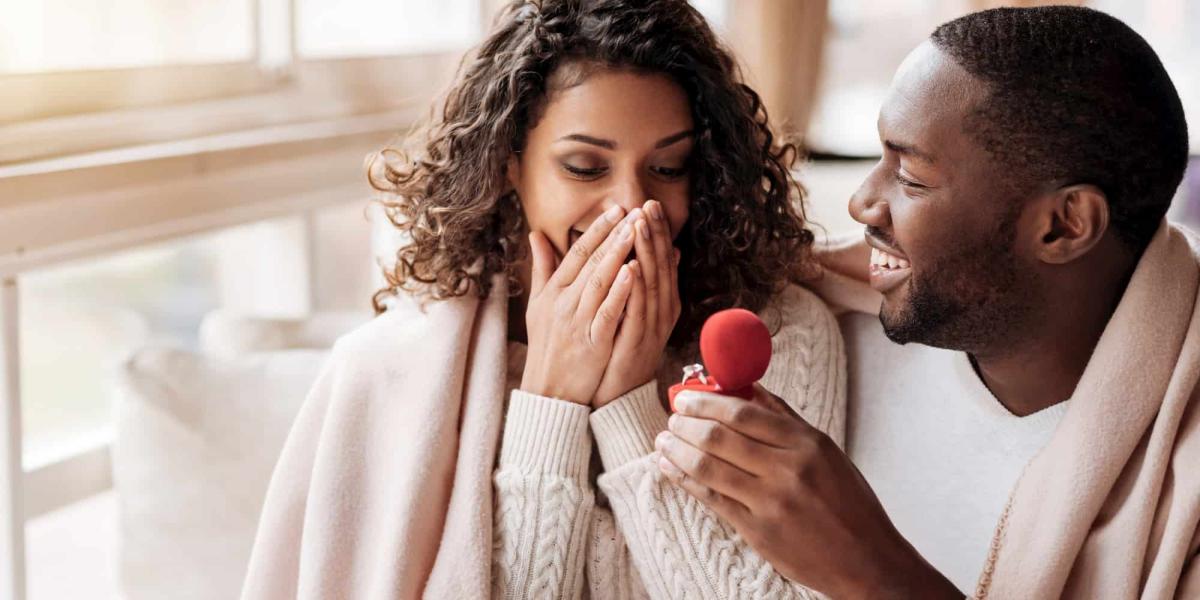 Picture of a couple proposing with a diamond ring
