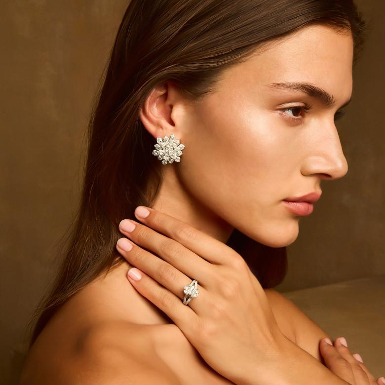 Model wearing Jenny Packham jewelry