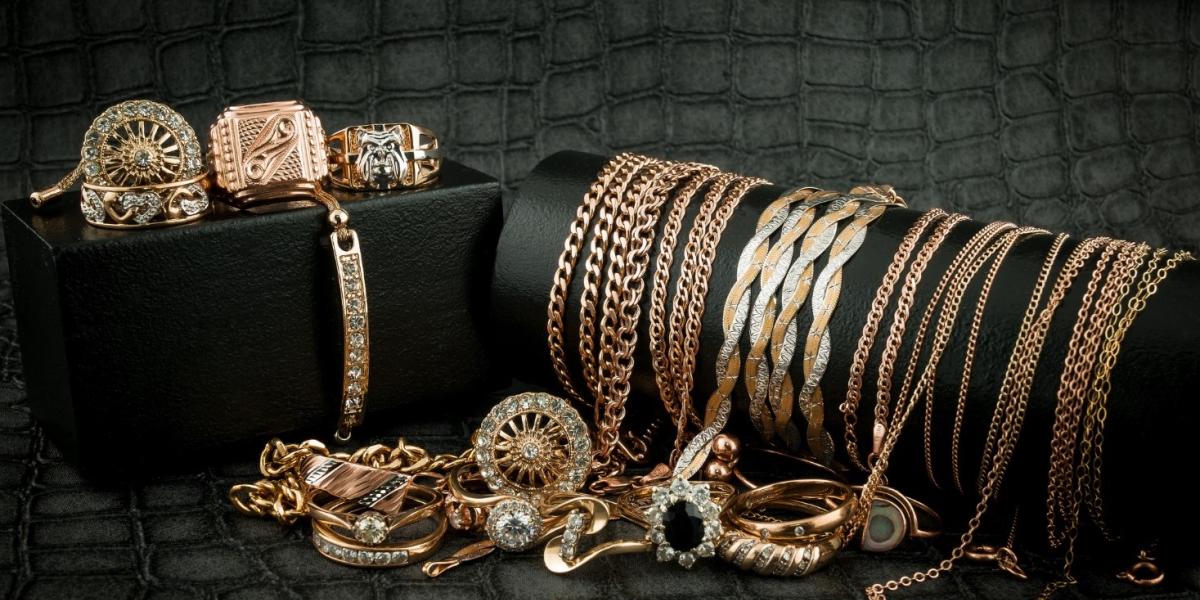 A stack of gold jewellery.