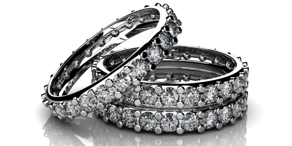 Stackable diamond ring on white background