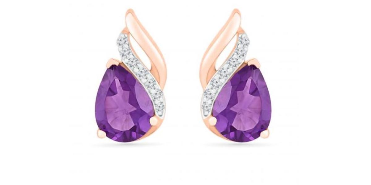 Photo of 10K Rose Gold Amethyst & Diamond Earrings